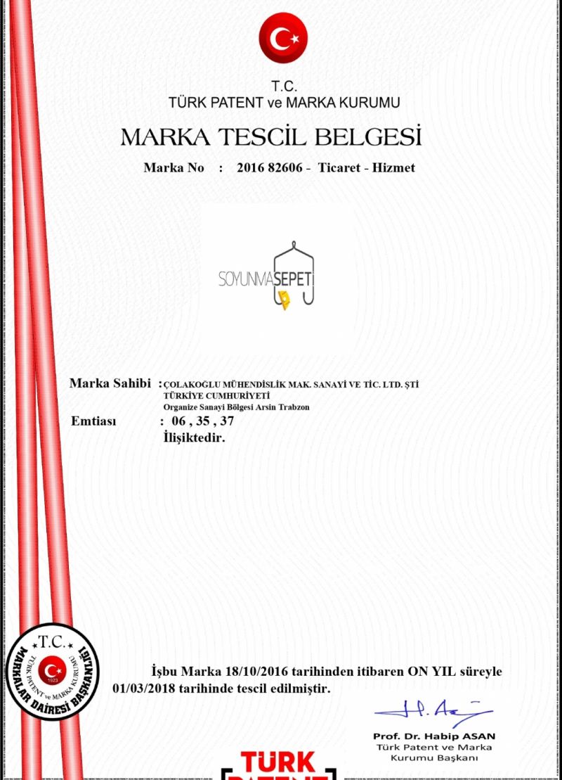 Soyunma Sepeti - Marka Tescil Belgesi